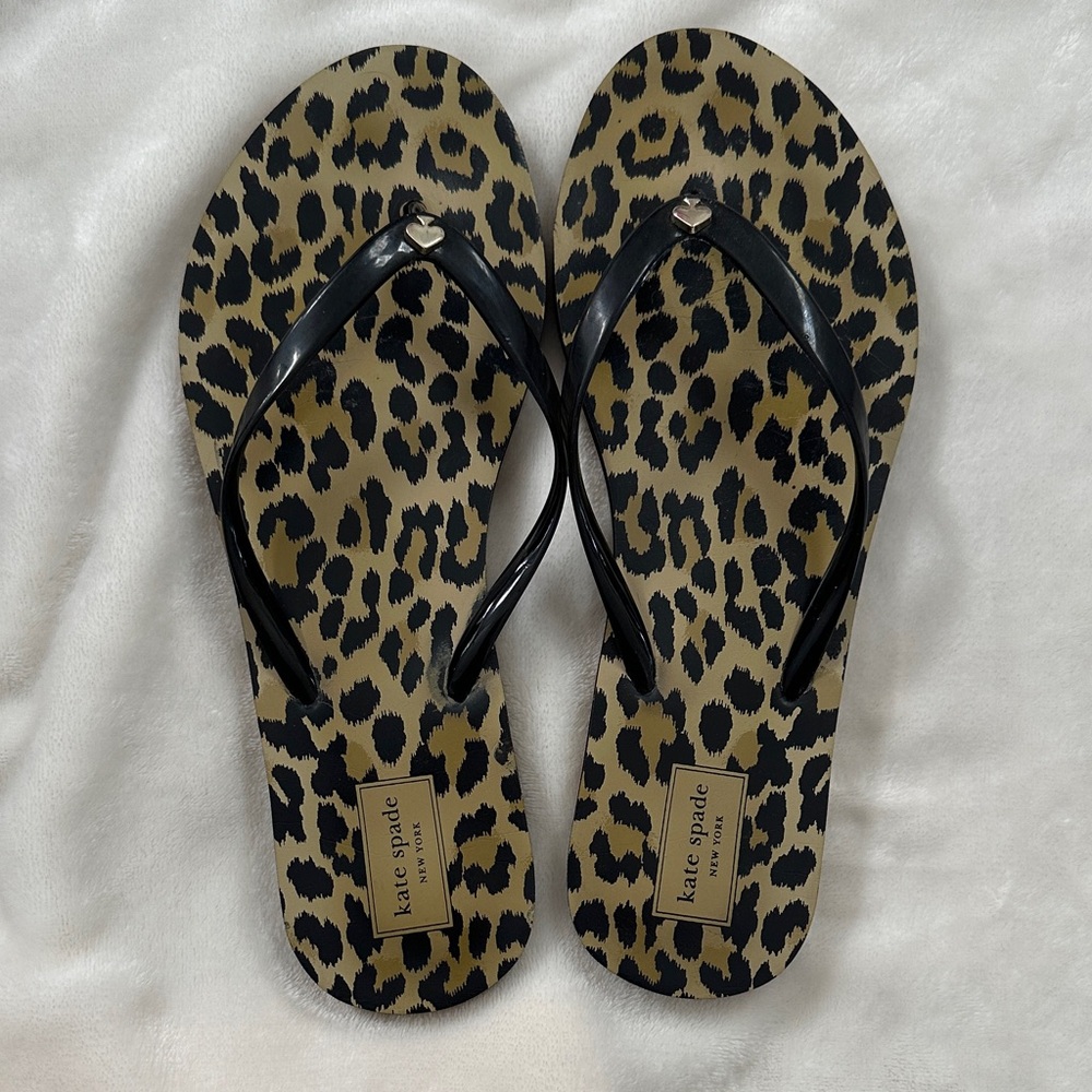 Kate Spade Animal Print Sandals with Glossy Black Straps